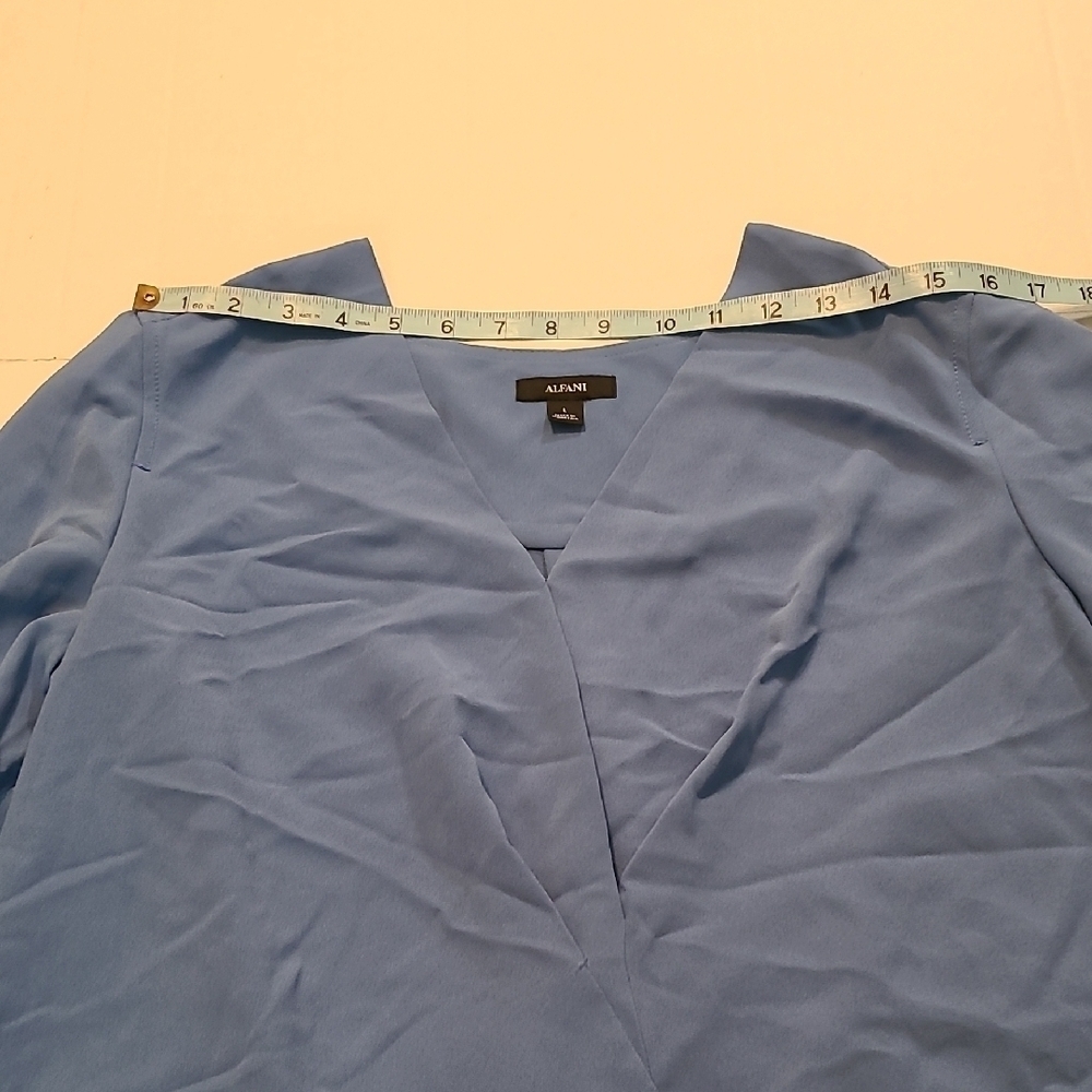 Alfani Cobalt Blue Tunic Pleated V-Neck Women's Long Sleeve Top NWT RV $79 Large - Picture 7 of 12